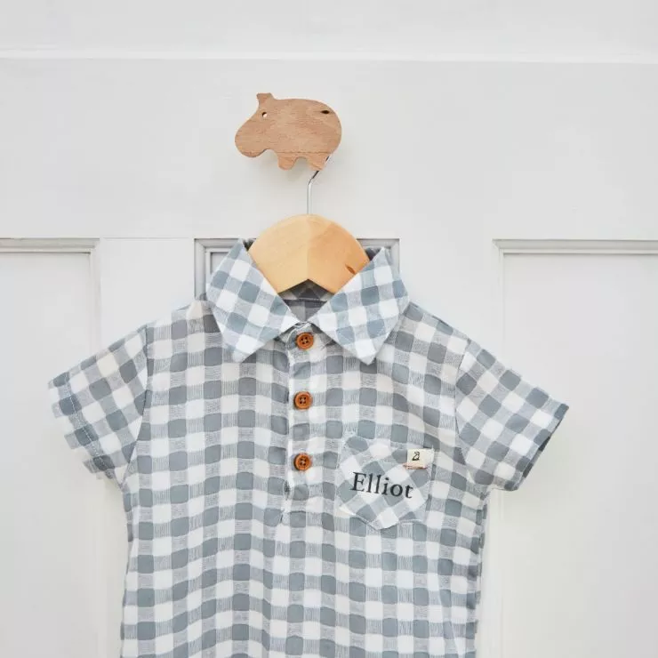 Personalised Grey Plaid Polo Romper