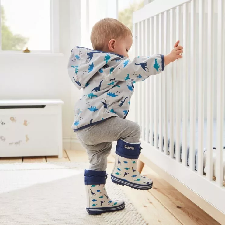 Personalised Grey Dinosaur Print Raincoat
