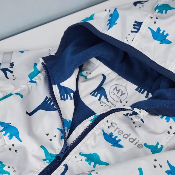 Personalised Grey Dinosaur Print Raincoat