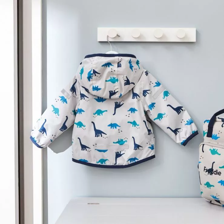Personalised Grey Dinosaur Print Raincoat