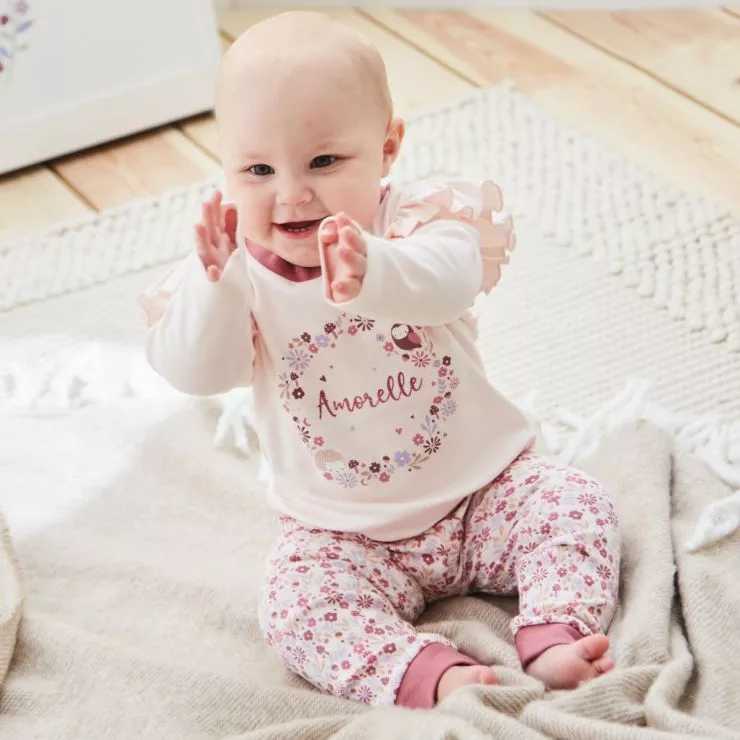 Personalised Pink Floral Frill Pyjama Set