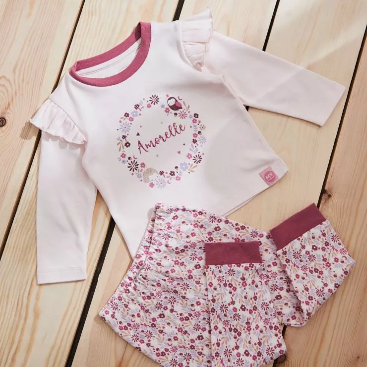 Personalised Pink Floral Frill Pyjama Set
