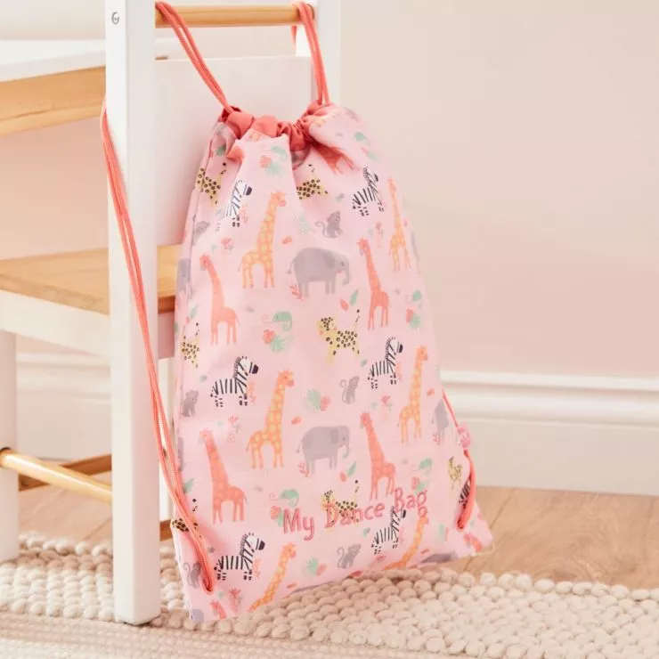 Personalised Pink Safari Print Drawstring Bag