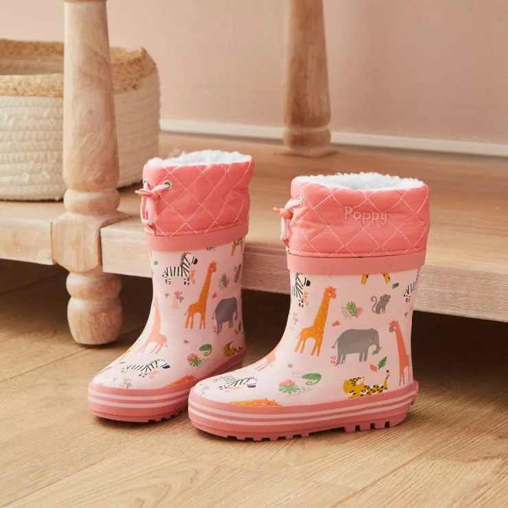 Personalised Pink Safari Print Welly Boots