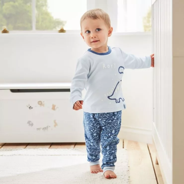 Personalised Blue Sleepysaurus Dinosaur Pyjama Set