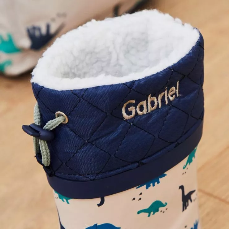 Personalised Grey Dinosaur Print Welly Boots