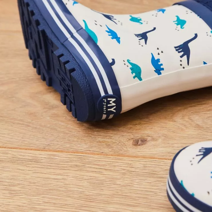 Personalised Grey Dinosaur Print Welly Boots