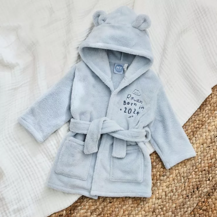 Personalised Born in 2024 Blue Fleece Robe with Ears