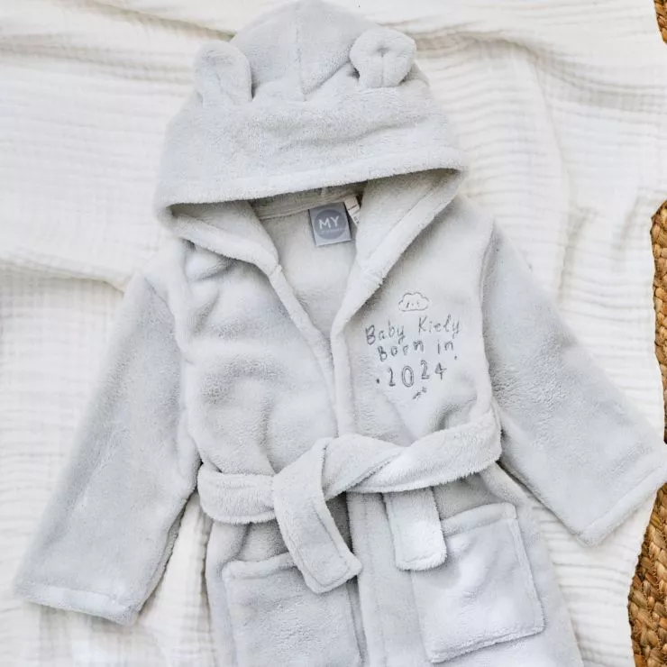 Personalised Born in 2024 Grey Fleece Robe with Ears