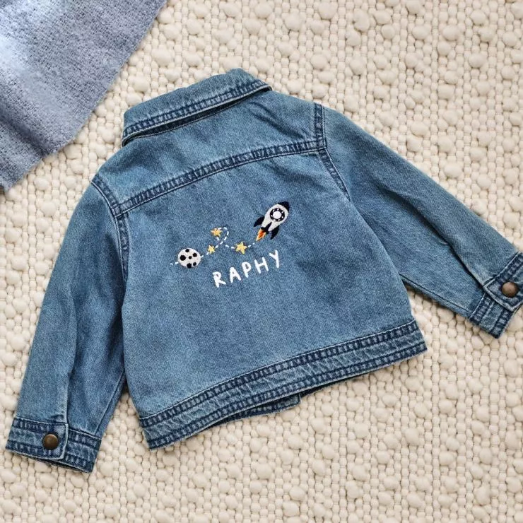 Personalised Moon & Rocket Denim Jacket