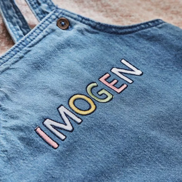 Personalised Pastel Letter Patch Short-Legged Denim Dungarees