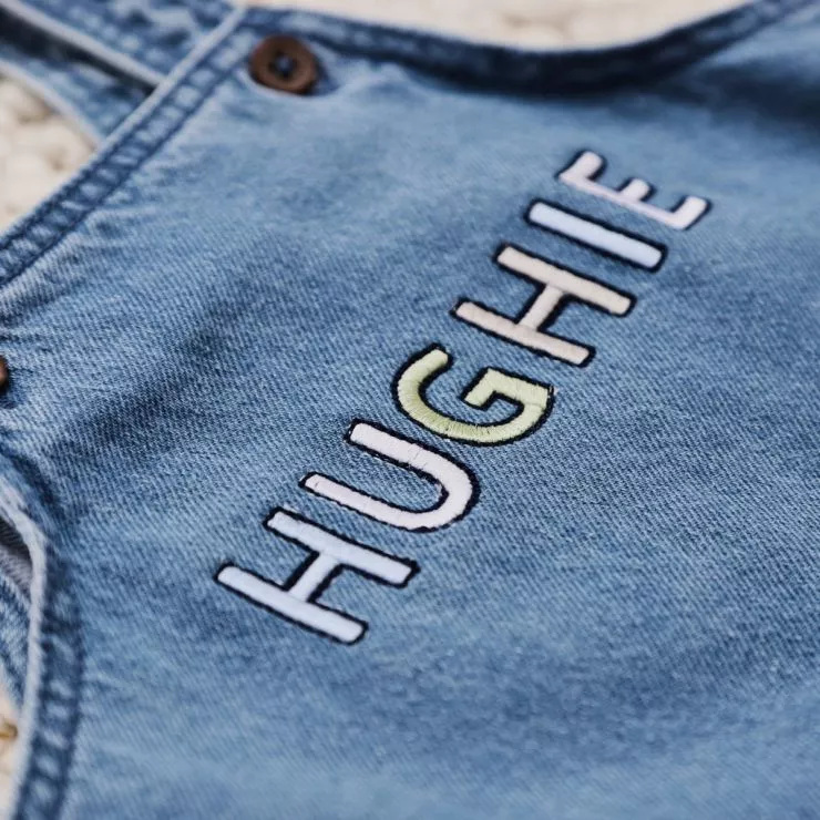 Personalised Multi-Coloured Letter Patch Short-Legged Denim Dungarees