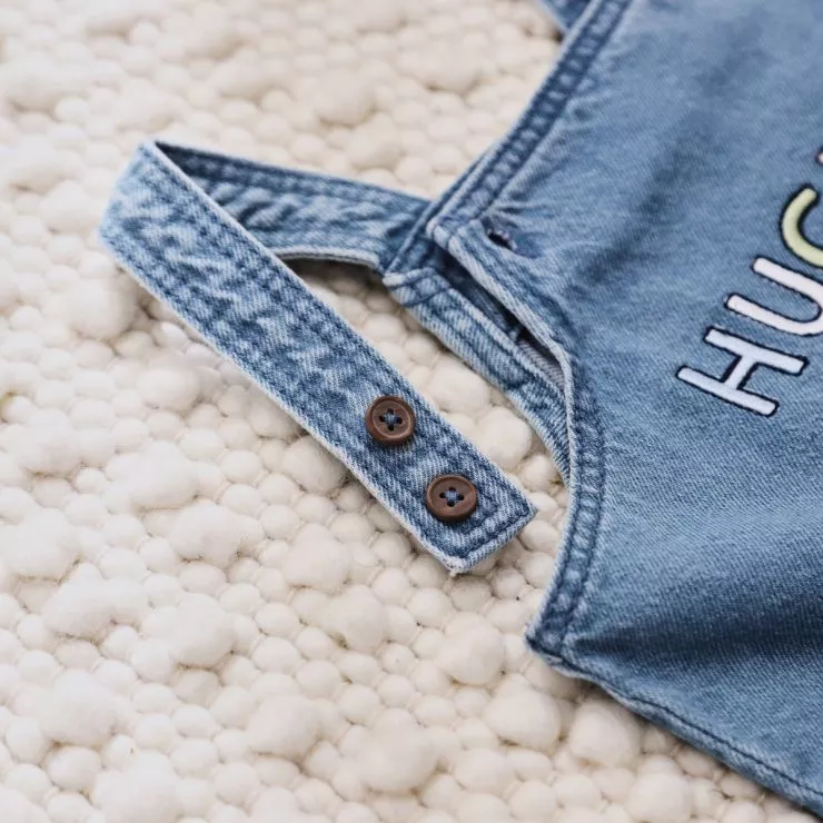 Personalised Multi-Coloured Letter Patch Short-Legged Denim Dungarees