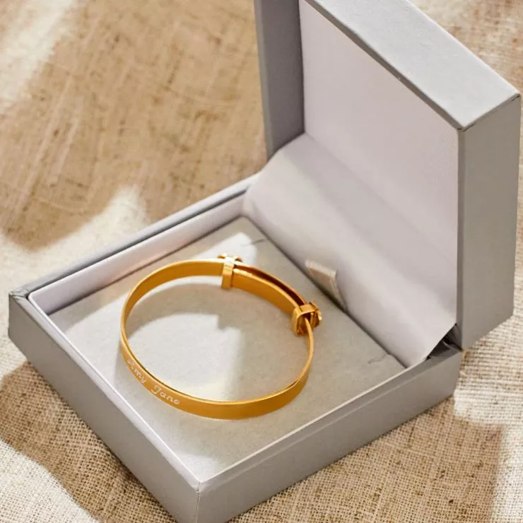 Gold Engraved Baby Keepsake Bangle with Diamond