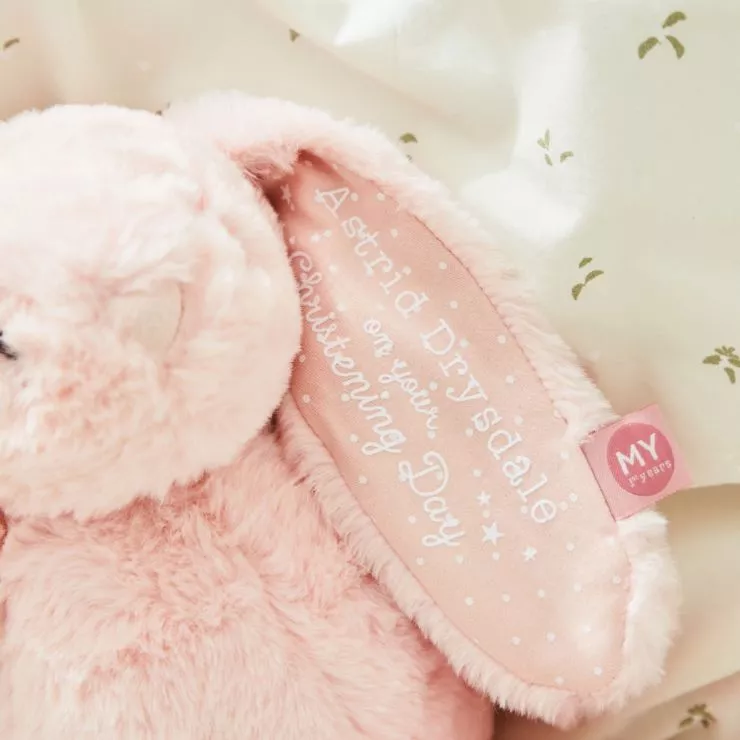 Personalised Christening Day Pink Bunny Soft Toy