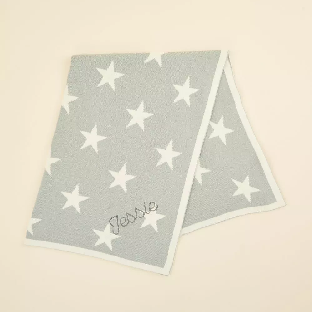Personalised Light Blue Star Intarsia Blanket