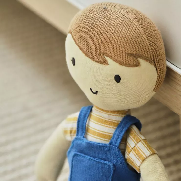 Personalised Blue Fair Hair Doll in Dungarees Outfit