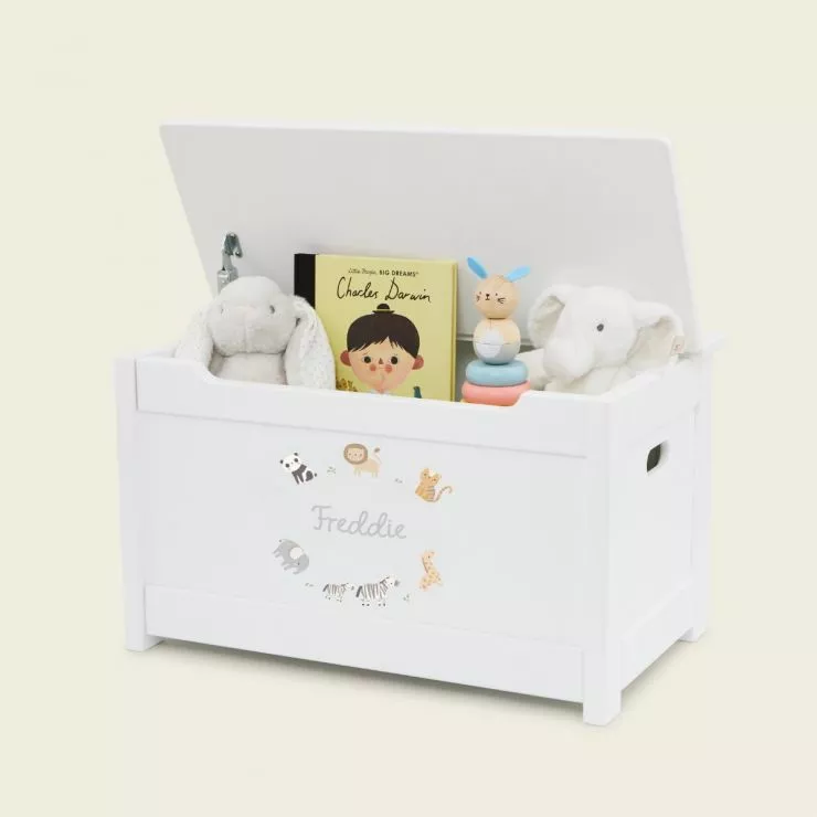 Personalised Born To Be Loved Safari Design White Toy Box