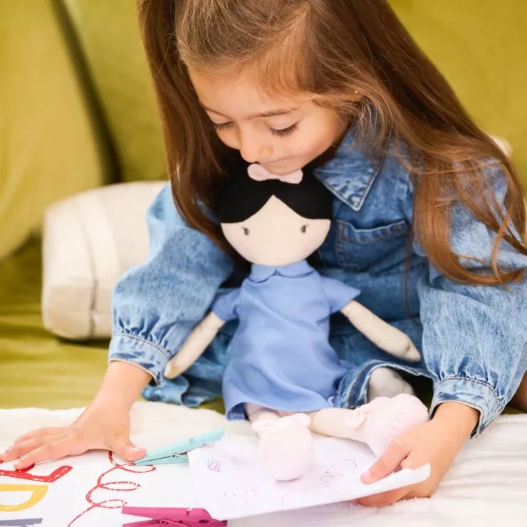 Personalised My 1st Doll in Pink Dress - Black Hair