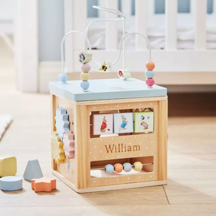 Personalised Peter Rabbit Wooden Activity Cube Toy