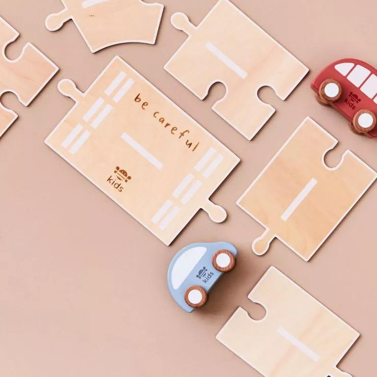 Personalised Just Bee Kids Wooden Road Track with Vehicle Toys FSC®