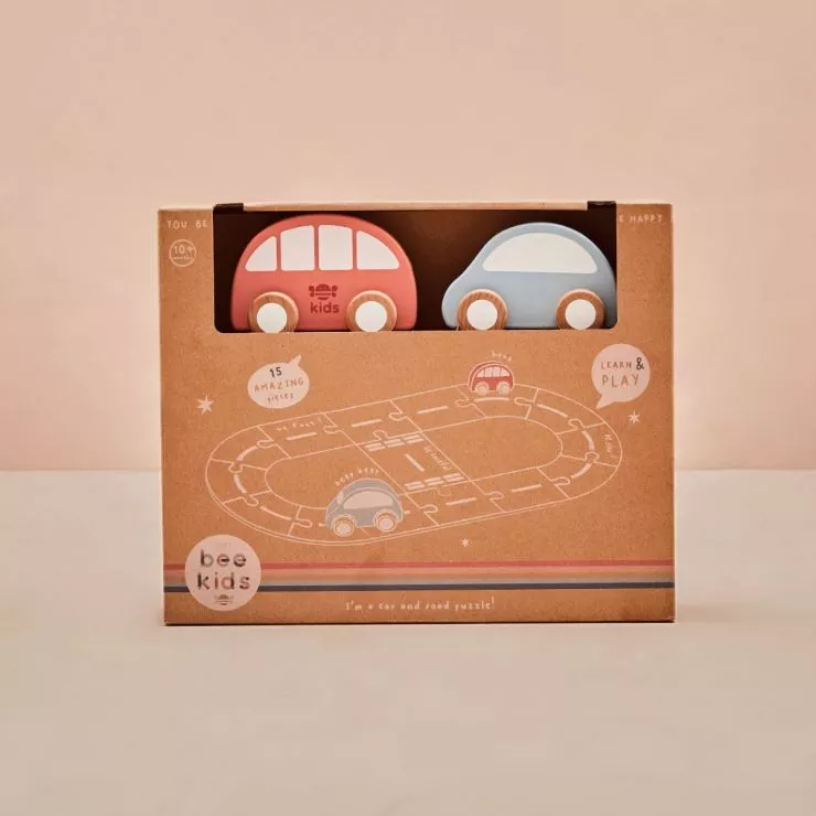 Personalised Just Bee Kids Wooden Road Track with Vehicle Toys FSC®