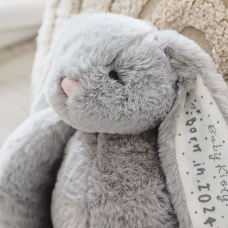 Personalised Born in 2024 Grey Bunny Soft Toy