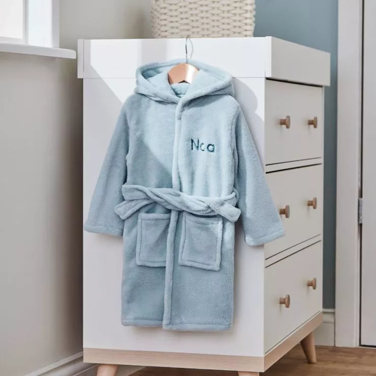 Personalised Blue Hooded Fleece Robe