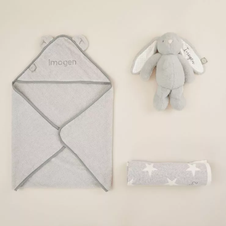 Personalised Grey New Baby Essentials Gift Set
