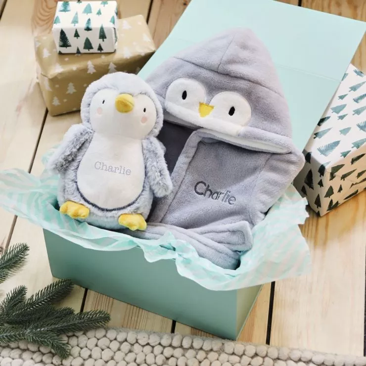 Personalised Goodnight Penguin Robe and Soft Toy Gift Set