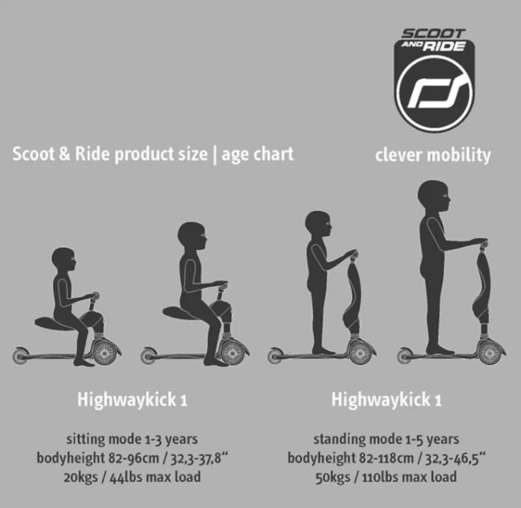 Personalised Scoot and Ride Grey Highway Kick 1 Scooter & Helmet Gift Set Sizing